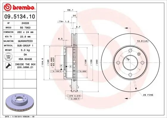 Bremsscheibe Vorderachse BREMBO 09.5134.10