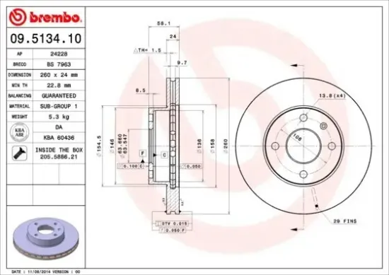 Bremsscheibe Vorderachse BREMBO 09.5134.10 Bild Bremsscheibe Vorderachse BREMBO 09.5134.10