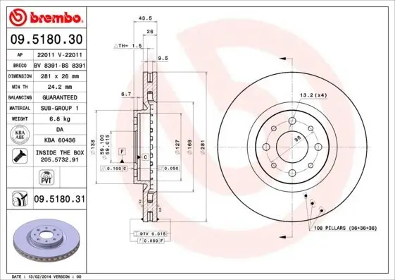 Bremsscheibe BREMBO 09.5180.31