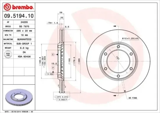 Bremsscheibe Vorderachse BREMBO 09.5194.10 Bild Bremsscheibe Vorderachse BREMBO 09.5194.10