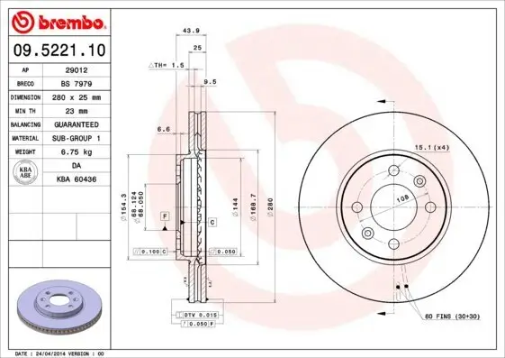 Bremsscheibe Vorderachse BREMBO 09.5221.10