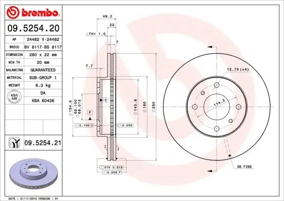 Bremsscheibe Vorderachse BREMBO 09.5254.21