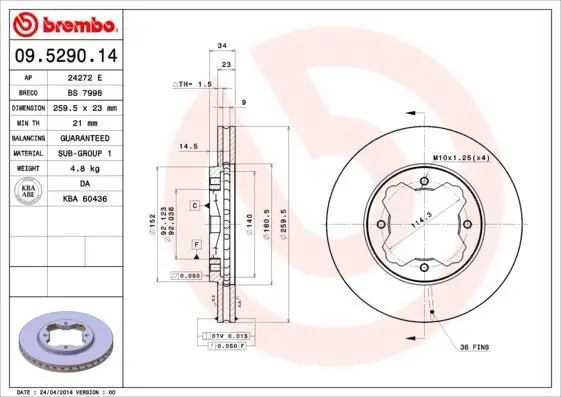 Bremsscheibe Vorderachse BREMBO 09.5290.14