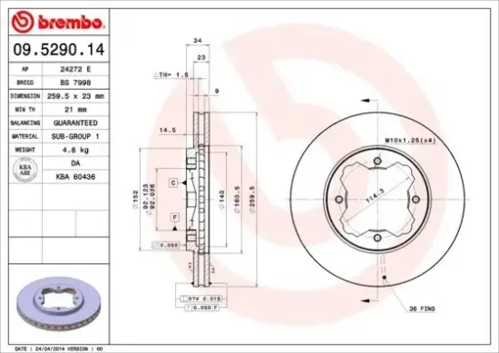 Bremsscheibe Vorderachse BREMBO 09.5290.14 Bild Bremsscheibe Vorderachse BREMBO 09.5290.14