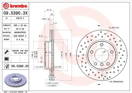 Bremsscheibe BREMBO 09.5390.3X