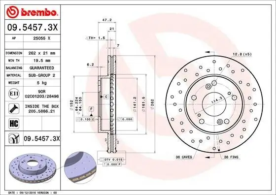 Bremsscheibe Vorderachse BREMBO 09.5457.3X