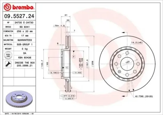 Bremsscheibe BREMBO 09.5527.24 Bild Bremsscheibe BREMBO 09.5527.24