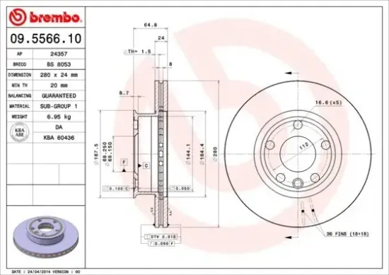 Bremsscheibe Vorderachse BREMBO 09.5566.10 Bild Bremsscheibe Vorderachse BREMBO 09.5566.10