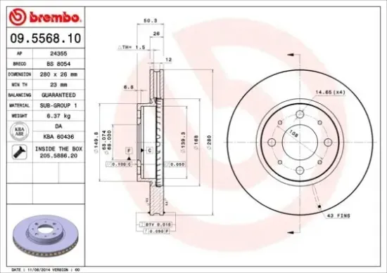 Bremsscheibe Vorderachse BREMBO 09.5568.10 Bild Bremsscheibe Vorderachse BREMBO 09.5568.10