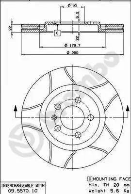 Bremsscheibe Vorderachse BREMBO 09.5570.75 Bild Bremsscheibe Vorderachse BREMBO 09.5570.75