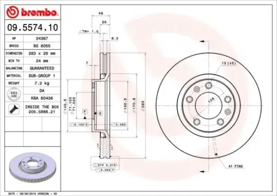 Bremsscheibe Vorderachse BREMBO 09.5574.10 Bild Bremsscheibe Vorderachse BREMBO 09.5574.10