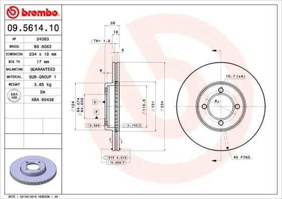 Bremsscheibe Vorderachse BREMBO 09.5614.10