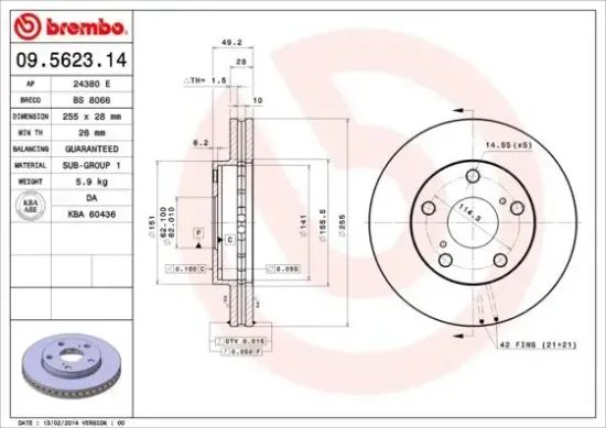 Bremsscheibe BREMBO 09.5623.14 Bild Bremsscheibe BREMBO 09.5623.14