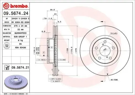 Bremsscheibe Vorderachse BREMBO 09.5674.21 Bild Bremsscheibe Vorderachse BREMBO 09.5674.21