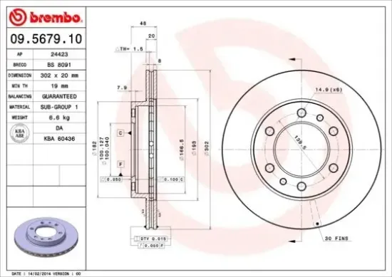 Bremsscheibe Vorderachse BREMBO 09.5679.10 Bild Bremsscheibe Vorderachse BREMBO 09.5679.10