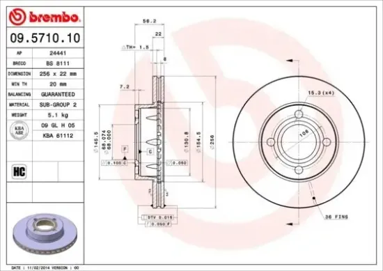 Bremsscheibe Vorderachse BREMBO 09.5710.10 Bild Bremsscheibe Vorderachse BREMBO 09.5710.10