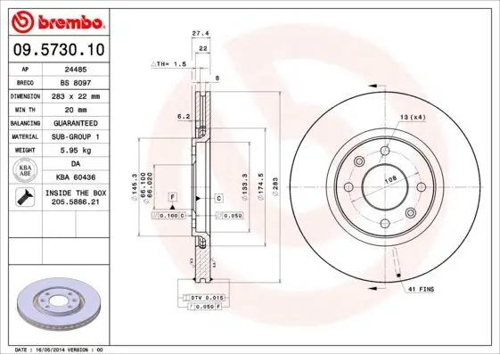 Bremsscheibe BREMBO 09.5730.10