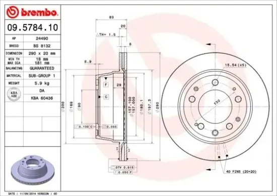 Bremsscheibe BREMBO 09.5784.10 Bild Bremsscheibe BREMBO 09.5784.10