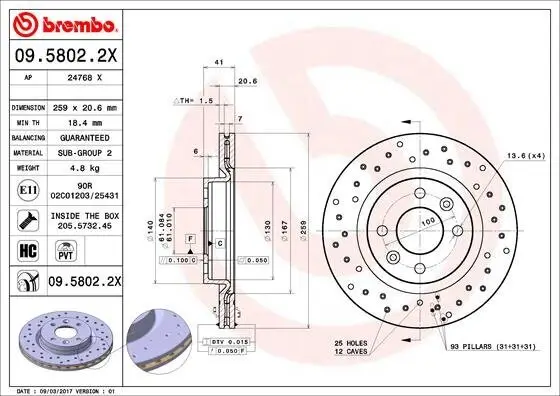 Bremsscheibe BREMBO 09.5802.2X