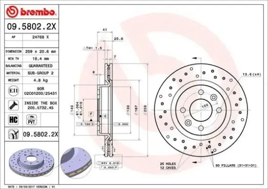 Bremsscheibe BREMBO 09.5802.2X Bild Bremsscheibe BREMBO 09.5802.2X