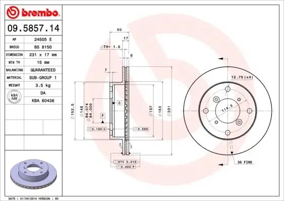 Bremsscheibe BREMBO 09.5857.14