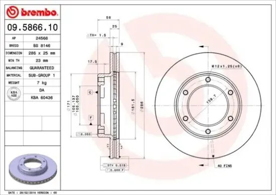 Bremsscheibe Vorderachse BREMBO 09.5866.10 Bild Bremsscheibe Vorderachse BREMBO 09.5866.10
