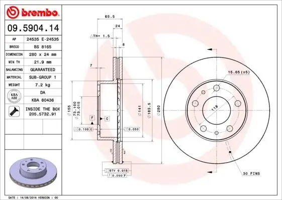 Bremsscheibe BREMBO 09.5904.14