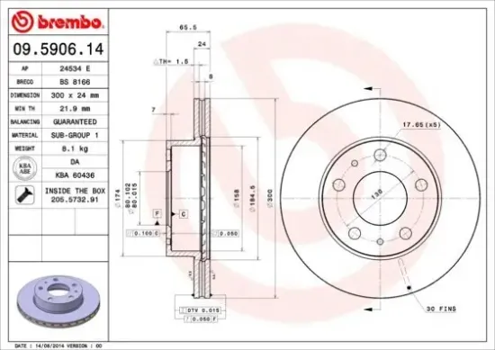 Bremsscheibe Vorderachse BREMBO 09.5906.14 Bild Bremsscheibe Vorderachse BREMBO 09.5906.14