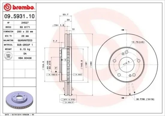 Bremsscheibe BREMBO 09.5931.10 Bild Bremsscheibe BREMBO 09.5931.10