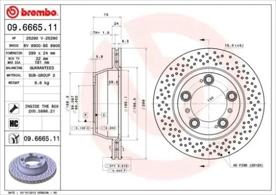 Bremsscheibe BREMBO 09.6665.11 Bild Bremsscheibe BREMBO 09.6665.11