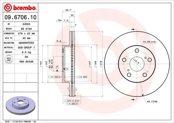 Bremsscheibe BREMBO 09.6706.10