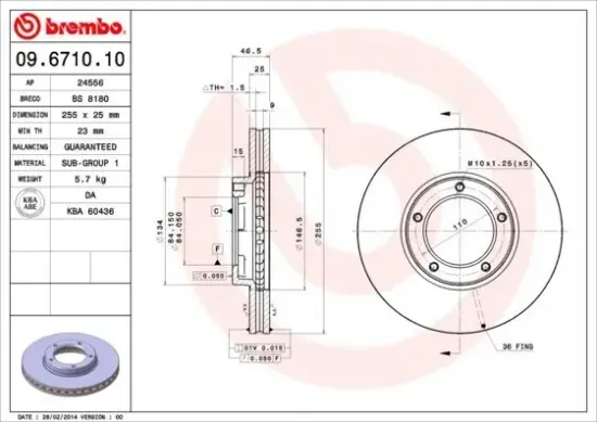 Bremsscheibe Vorderachse BREMBO 09.6710.10 Bild Bremsscheibe Vorderachse BREMBO 09.6710.10