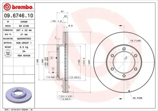 Bremsscheibe Vorderachse BREMBO 09.6746.10 Bild Bremsscheibe Vorderachse BREMBO 09.6746.10