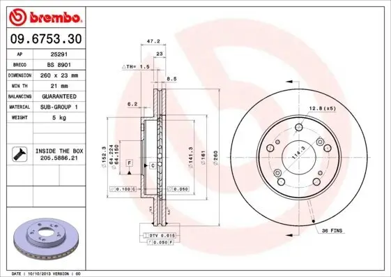 Bremsscheibe Vorderachse BREMBO 09.6753.30