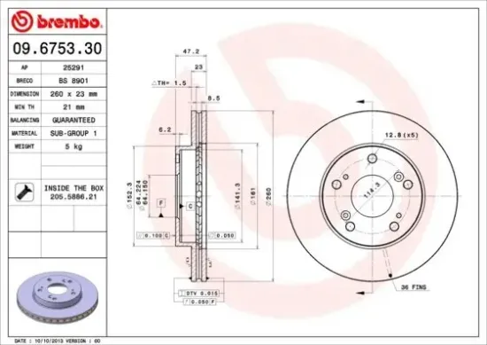 Bremsscheibe Vorderachse BREMBO 09.6753.30 Bild Bremsscheibe Vorderachse BREMBO 09.6753.30