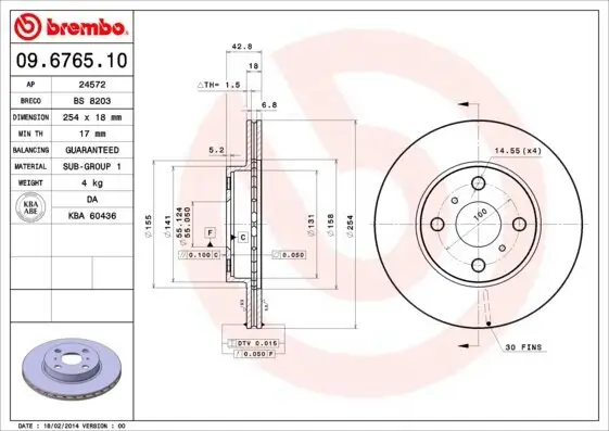 Bremsscheibe Vorderachse BREMBO 09.6765.10