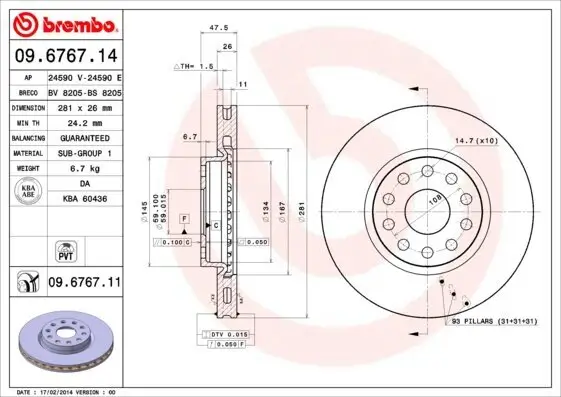 Bremsscheibe Vorderachse BREMBO 09.6767.11