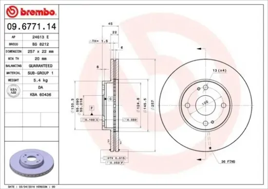 Bremsscheibe Vorderachse BREMBO 09.6771.14 Bild Bremsscheibe Vorderachse BREMBO 09.6771.14