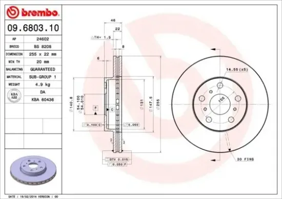 Bremsscheibe Vorderachse BREMBO 09.6803.10 Bild Bremsscheibe Vorderachse BREMBO 09.6803.10