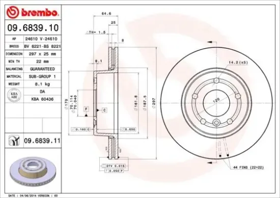 Bremsscheibe Vorderachse BREMBO 09.6839.11 Bild Bremsscheibe Vorderachse BREMBO 09.6839.11