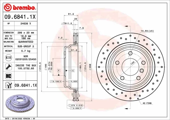 Bremsscheibe BREMBO 09.6841.1X Bild Bremsscheibe BREMBO 09.6841.1X