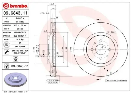 Bremsscheibe Vorderachse BREMBO 09.6843.11 Bild Bremsscheibe Vorderachse BREMBO 09.6843.11