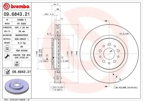 Bremsscheibe Vorderachse BREMBO 09.6843.21 Bild Bremsscheibe Vorderachse BREMBO 09.6843.21