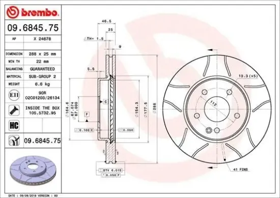 Bremsscheibe Vorderachse BREMBO 09.6845.75 Bild Bremsscheibe Vorderachse BREMBO 09.6845.75