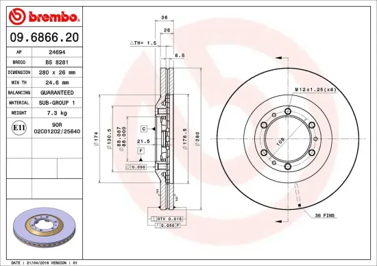 Bremsscheibe Vorderachse BREMBO 09.6866.20 Bild Bremsscheibe Vorderachse BREMBO 09.6866.20