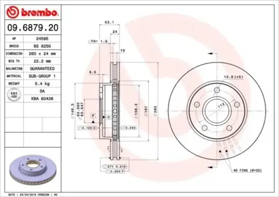 Bremsscheibe Vorderachse BREMBO 09.6879.20 Bild Bremsscheibe Vorderachse BREMBO 09.6879.20
