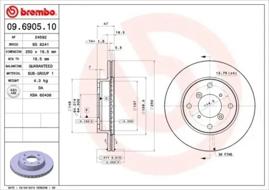 Bremsscheibe BREMBO 09.6905.10 Bild Bremsscheibe BREMBO 09.6905.10