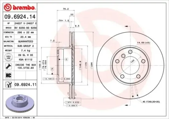 Bremsscheibe Vorderachse BREMBO 09.6924.11 Bild Bremsscheibe Vorderachse BREMBO 09.6924.11
