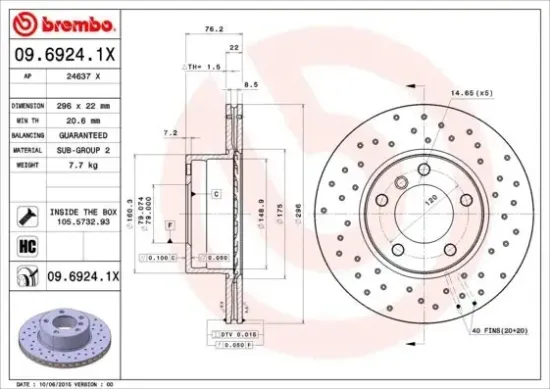 Bremsscheibe Vorderachse BREMBO 09.6924.1X Bild Bremsscheibe Vorderachse BREMBO 09.6924.1X