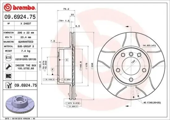 Bremsscheibe Vorderachse BREMBO 09.6924.75 Bild Bremsscheibe Vorderachse BREMBO 09.6924.75